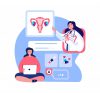 Gynecologist Doctor Consultate Woman. Online Medical Hospital.Internet Online Female Diagnostics.Uterus,Ovaries Treatment.Digital Help Service. Prevention Treatment Selection. Flat Vector Illustration